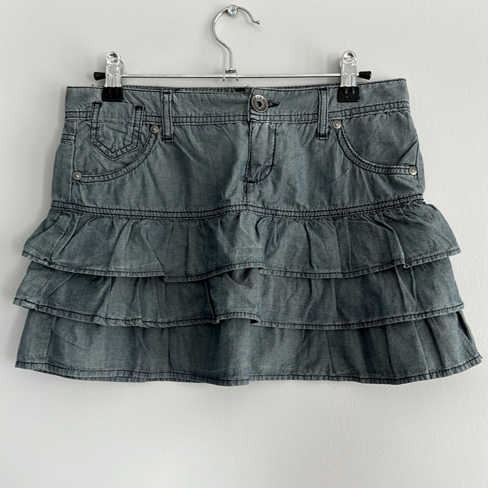 Sisley flounce mini denim skirt